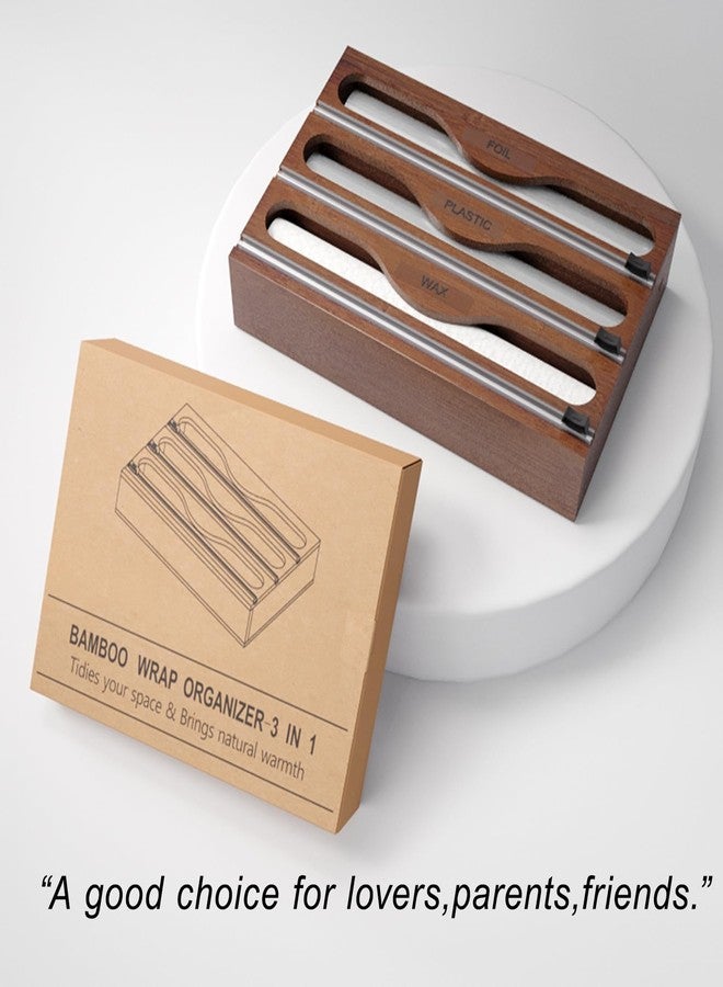 Danfoxer Wrap Dispenser with Cutter and Labels, Plastic Wrap Organizer For Kitchen,Bamboo 3-in-1 Wrap Dispensers for Cling Wrap Aluminum Foil and Wax,Storage Organization Holder（Brown） - Image 4